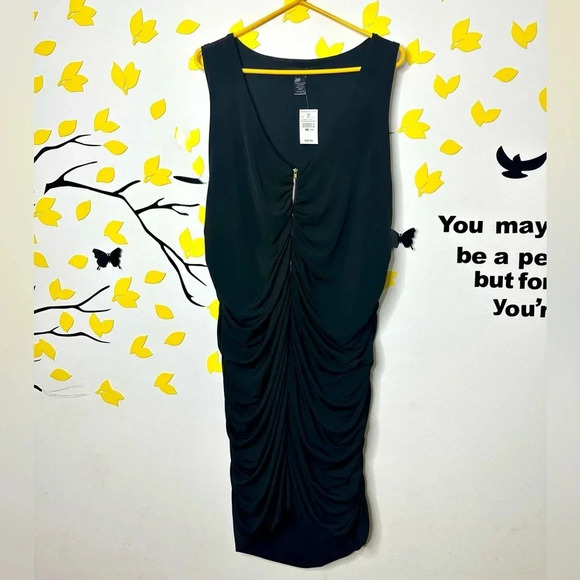Ashley Stewart Zip Front Ruched Black‎ Dress - Picture 1 of 10